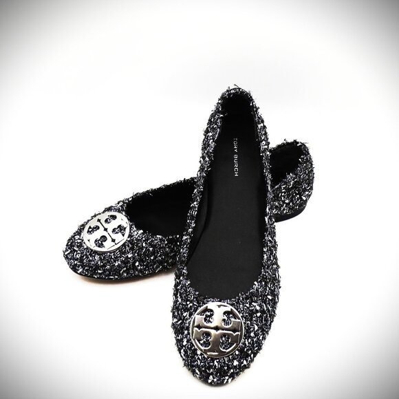 TORY BURCH Minnie Travel Fabric Ballet Flats with Metal Logo Size 8.5 - Picture 2 of 10